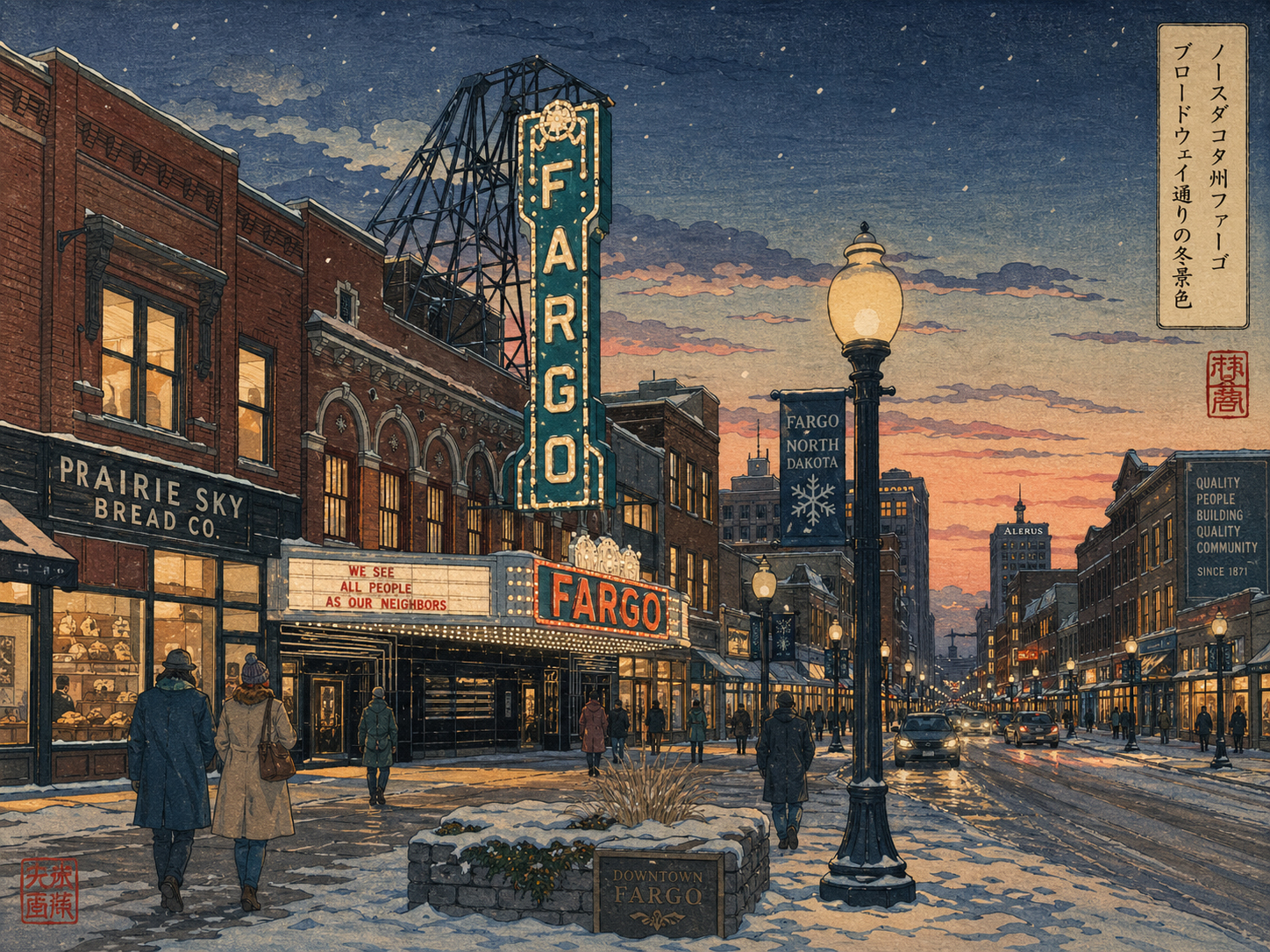 冬のFargo Theatreとダウンタウン
