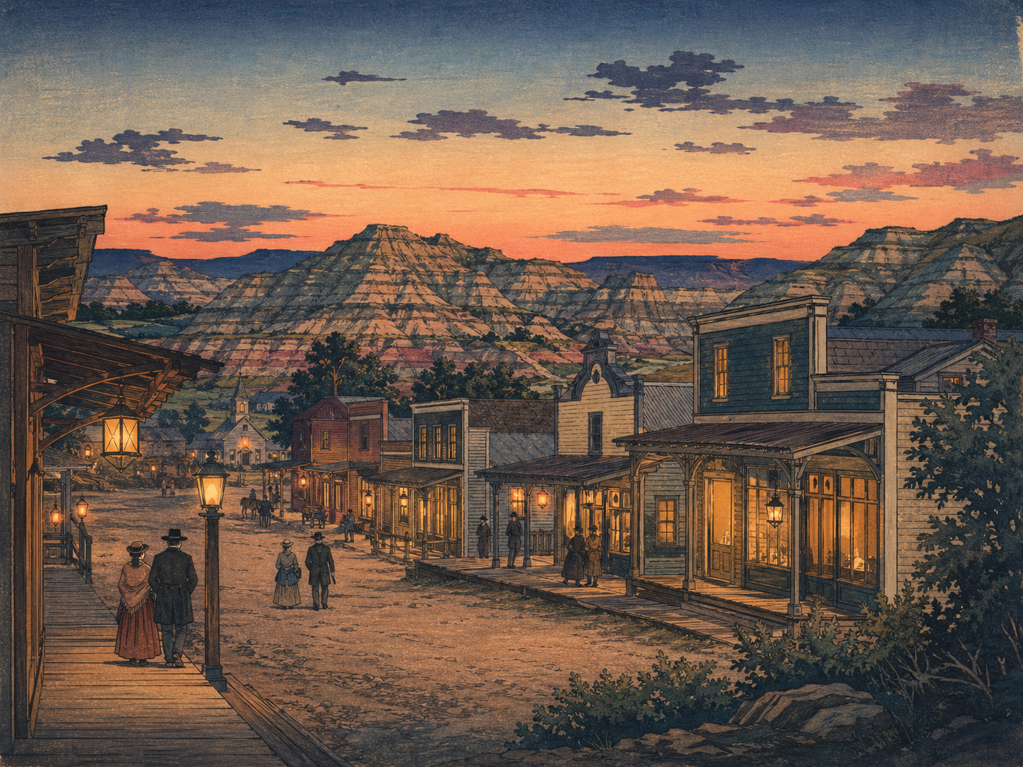 Medoraの夕暮れ、西部の小さな町