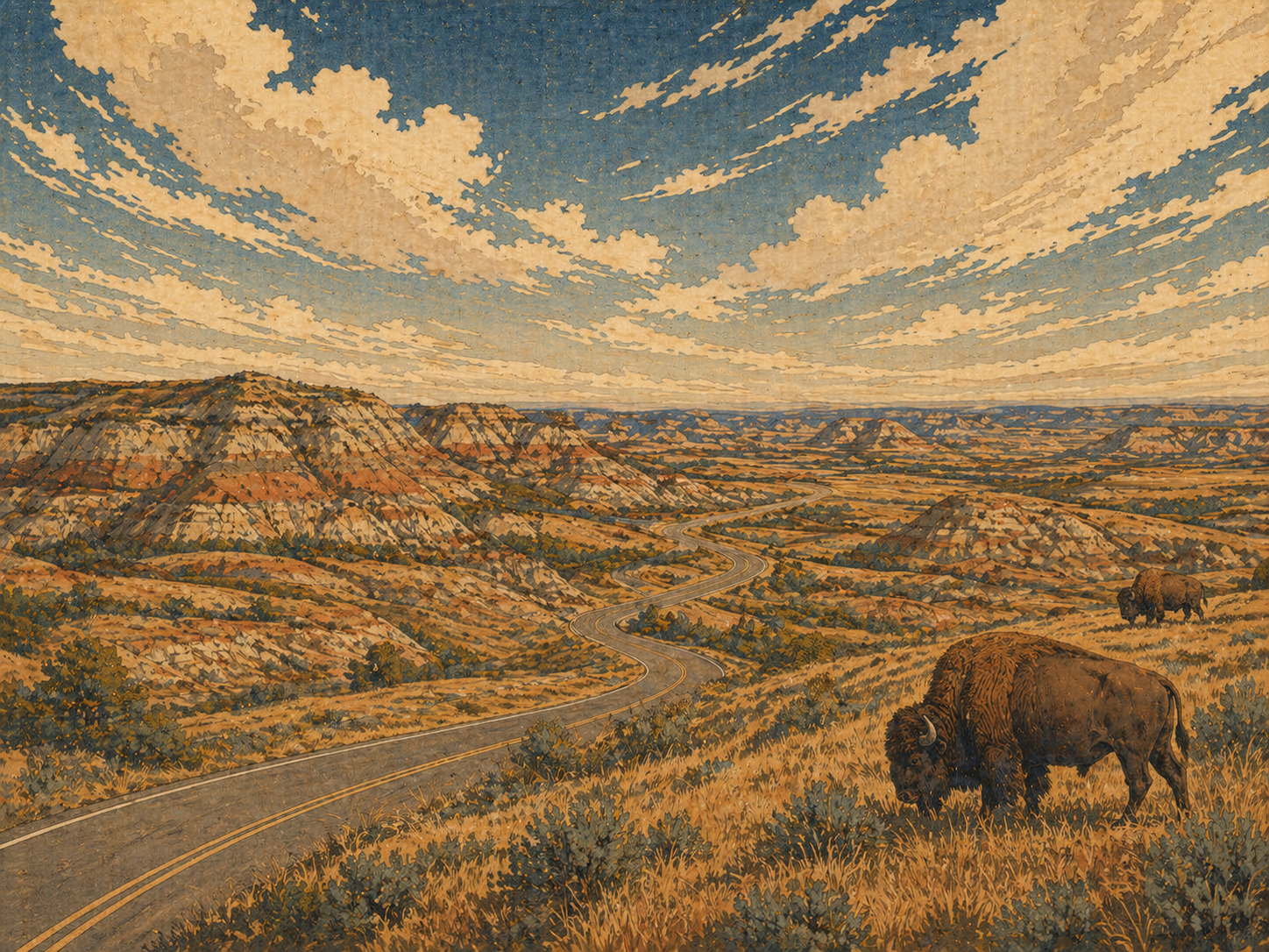 Theodore Roosevelt National ParkのバイソンとScenic Loop